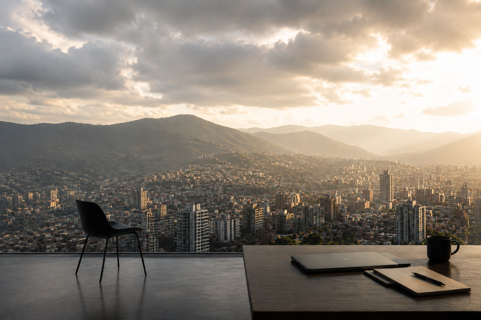 Minimalist office overlooking Bogotá